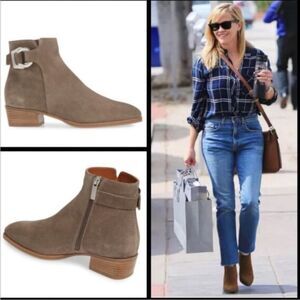 Aquatalia Faria Suede Leather Ankle Booties Taupe Size Women's 7 Celebrity Worn